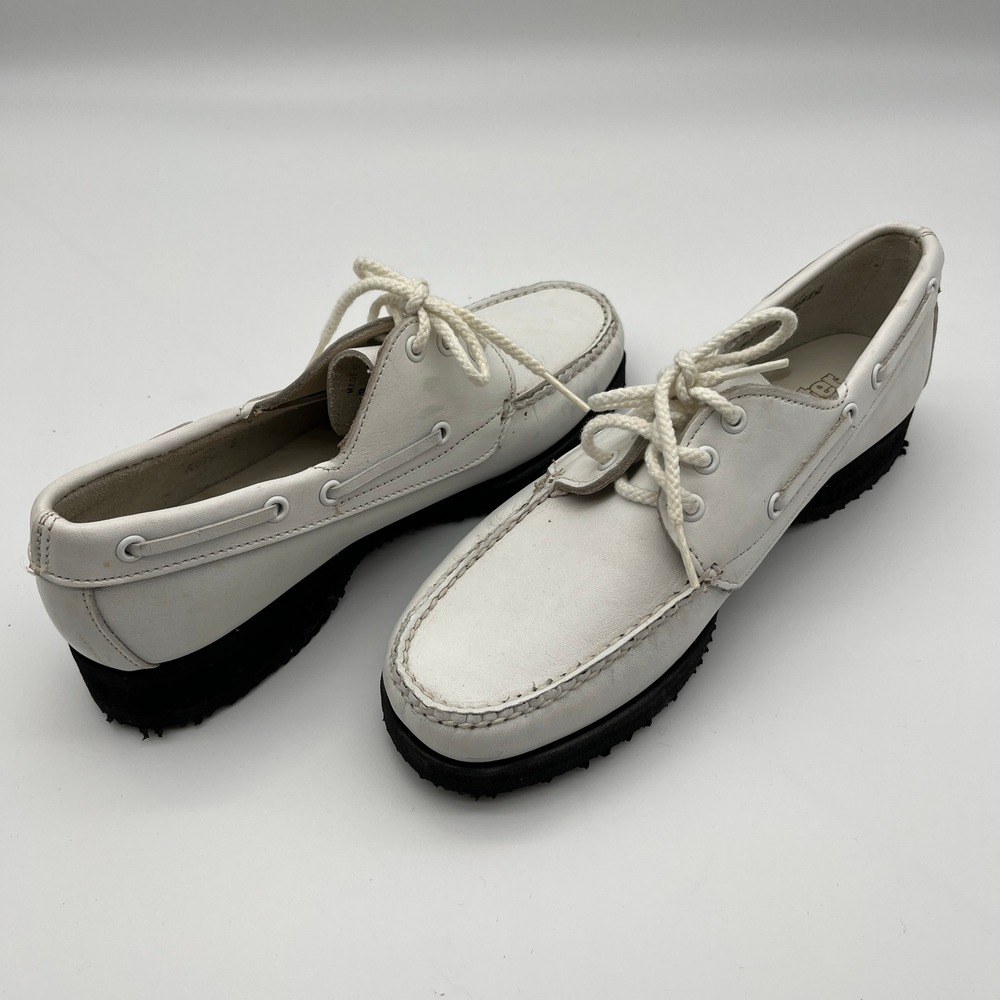 Dexter Vintage White Leather Boat Shoes Mens 8 M Made‎ in USA Vibram Sole 52890